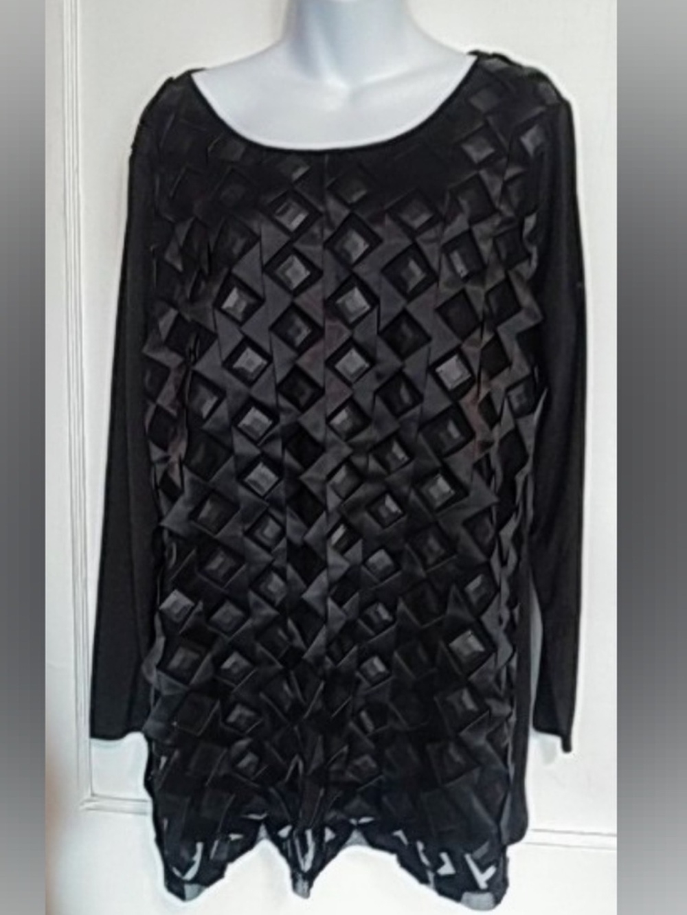 Ashro Black Textured Long Sleeve Blouse